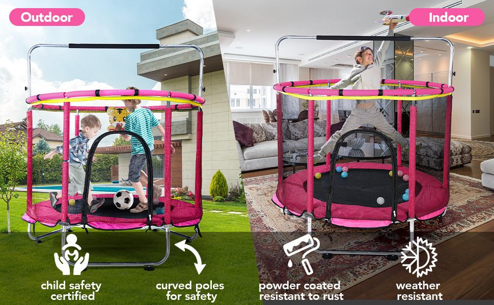 Trampoline for Kids,Trampoline ASTM Approved 55'' Mini Trampoline with Safety Enclosure Net, No-Gap Safe Design, Easy to Assemble 4.6 Ft Outdoor Indoor Trampoline,Swing,Sandbag,Ring,Ocean Balls, Small Trampoline Gift for boys girls