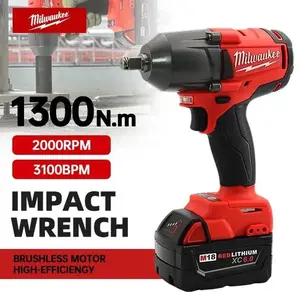 Milwaukee Cordless Electric Wrench 18V 800N.M High Torque Brushless Impact Wrench with 12.0Ah Battery & Charger Set for Heavy-Duty Performance