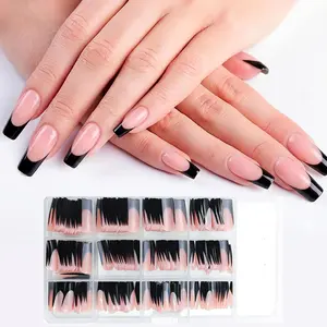 240 Pieces French Tip False Nails Artificial Acrylic Full Cover Fake Tips Press on Nails Square Long Nude Color French Nail Stick on Nail Art Manicure Decorations for Women Girls White and Black French Tip Press on Nails Fake Nails Nude False Nails