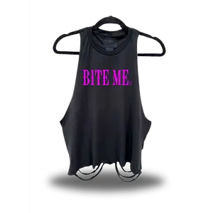 TheDriveClothing Bite Me Black Crop Tank Top 4.0 – Vintage Streetwear Graphic Crop Top, Women’s Oversized Y2K Grunge Biker Fashion Tank, Hot Pink Casual Gym Outfit Apparel for Women