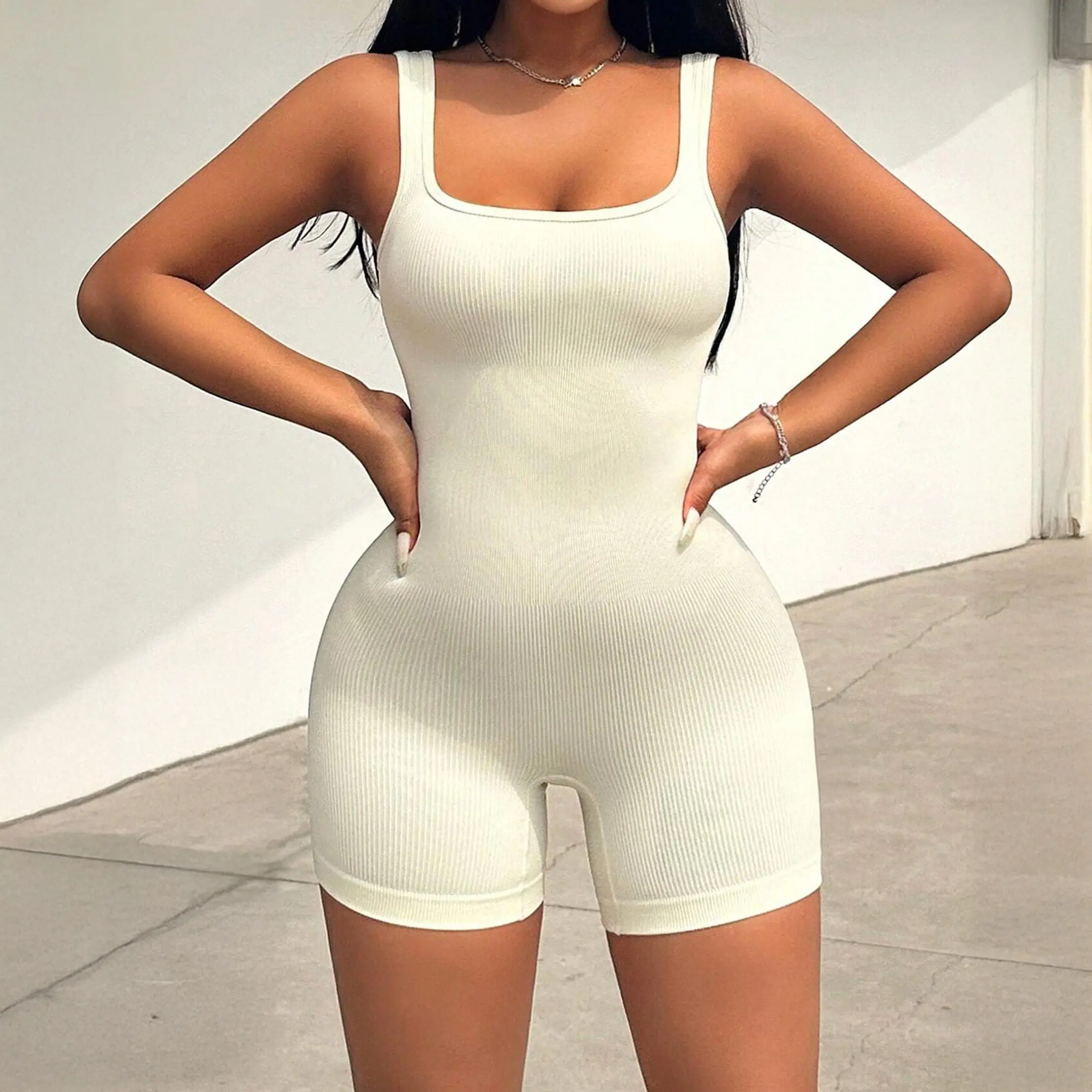Women's One Piece Bodysuit Seamless Ribbed Bodysuit High Stretch Fabric for Yoga and Fitness