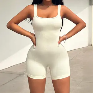 Women's One Piece Bodysuit Seamless Ribbed Bodysuit High Stretch Fabric for Yoga and Fitness