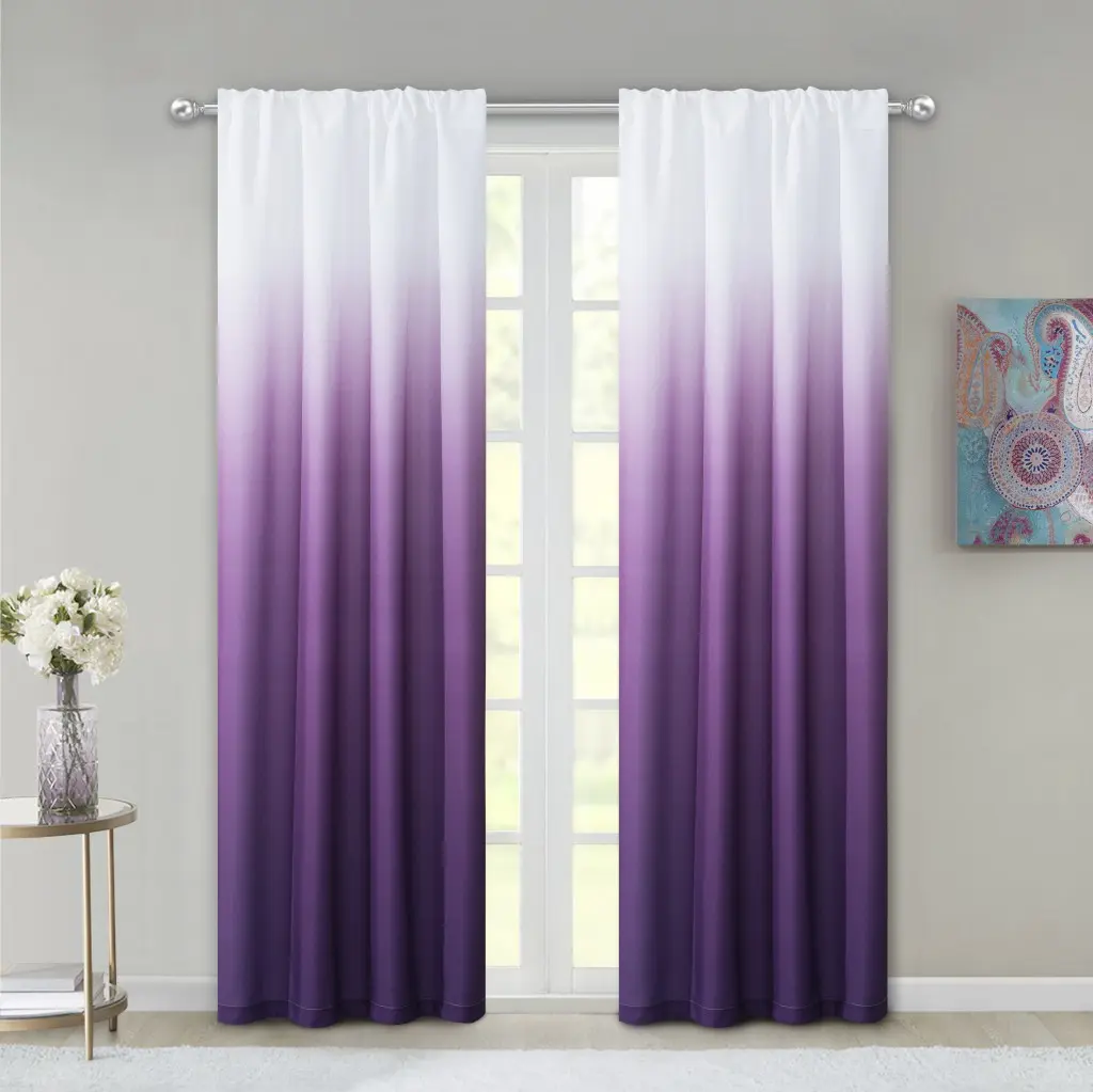 84 in. Purple Ombre Effect Fabric Window Curtain Panels - Set of 2 Panels for Window Decor