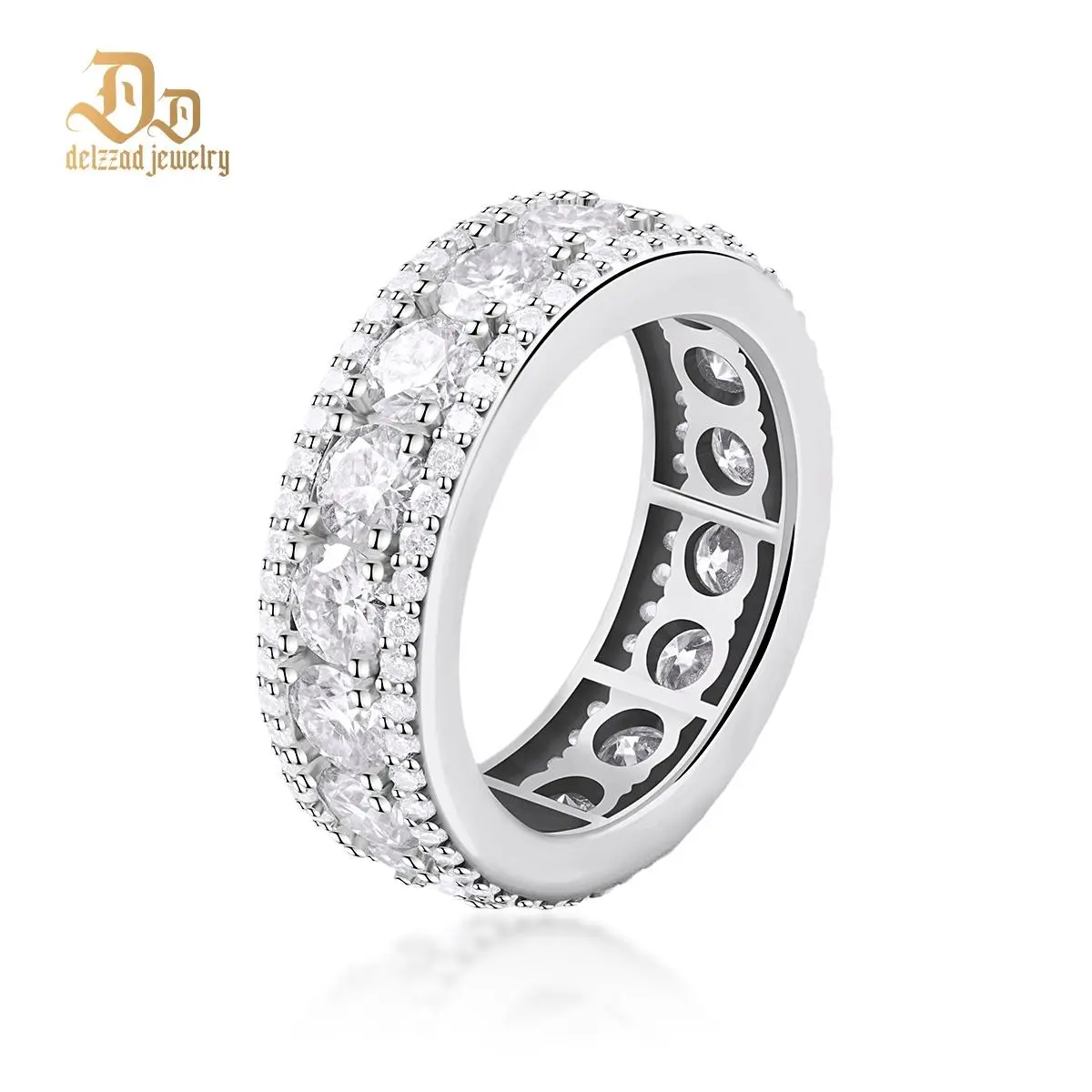 Delzzad 18K Gold-Plated Hip Hop Style Unisex Circle Ring VVS Synthetic Moissanite Ring Band S925/Copper Christmas Gift For Men Women