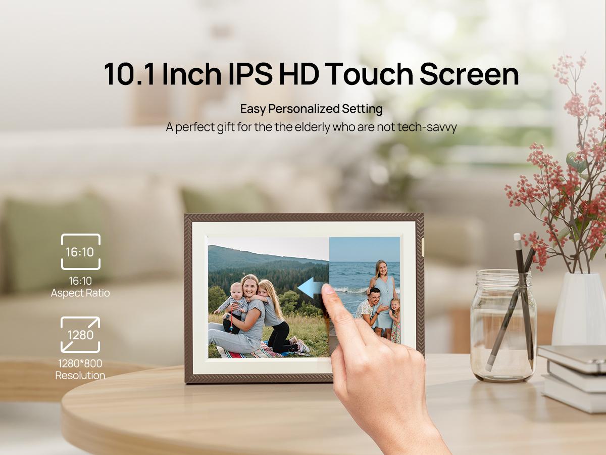 ARZOPA Digital Picture Frame 10.1" Gift idea IPS Touch Screen Digital Photo Frame with 32GB Storage Auto-Rotate Easy Setup to Share Photos or Videos