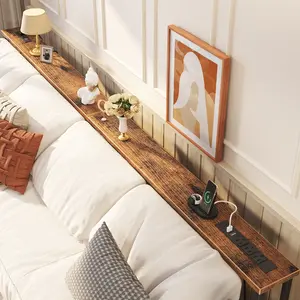 Sefilence 102.4’’ Narrow Console Table with 26"–34" Height Adjustable,  Behind Couch Table Skinny with 2 Power Outlets and USB Ports, Long Sofa Tables for Living Room and Small Spaces, Rustic Brown