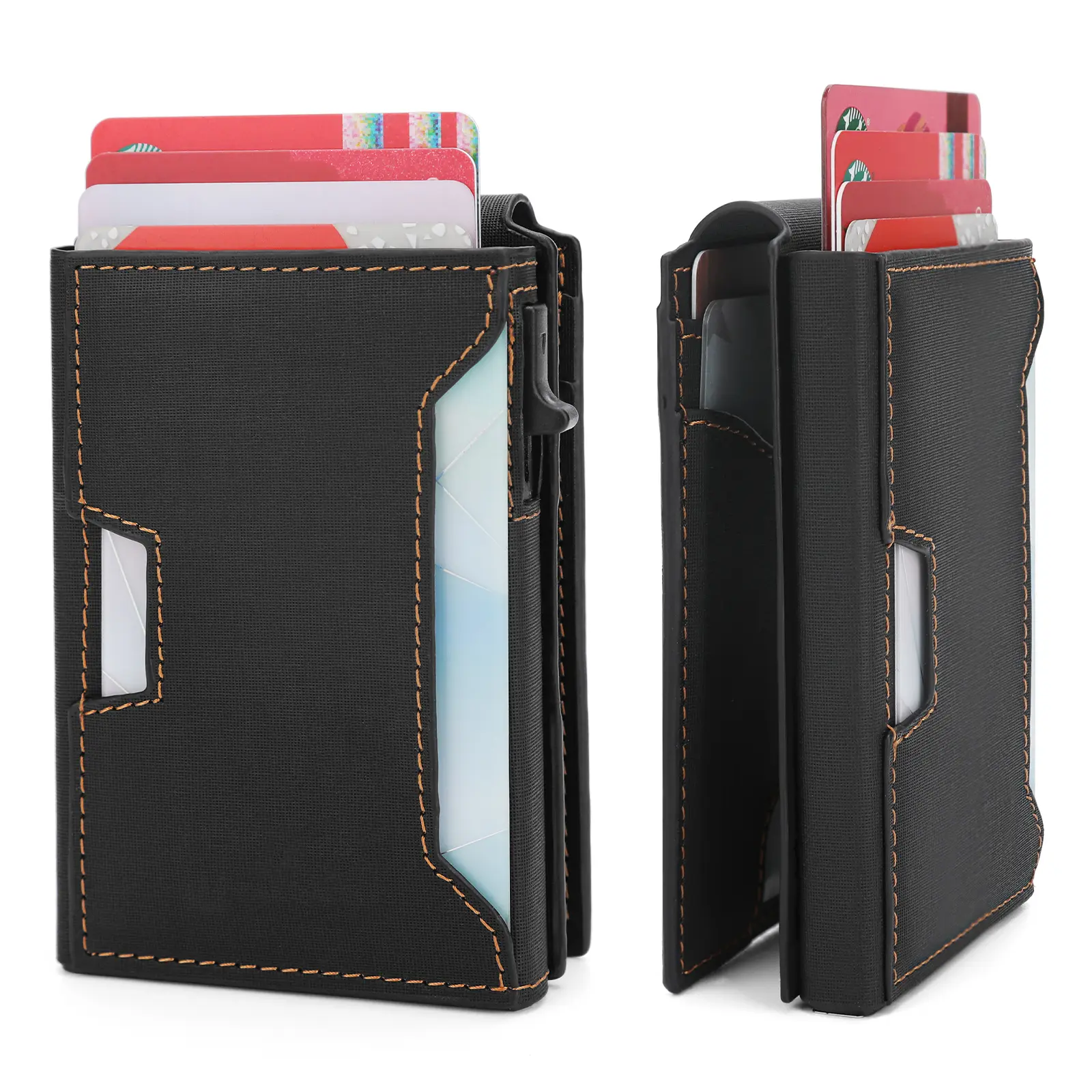 Minimalist Slim Pop-Up Wallet for Men, RFID Blocking Aluminum Card Holder with Keyring, 4-6 Card Slots, ID Window Design, Ultra Compact & Portable for Daily Use