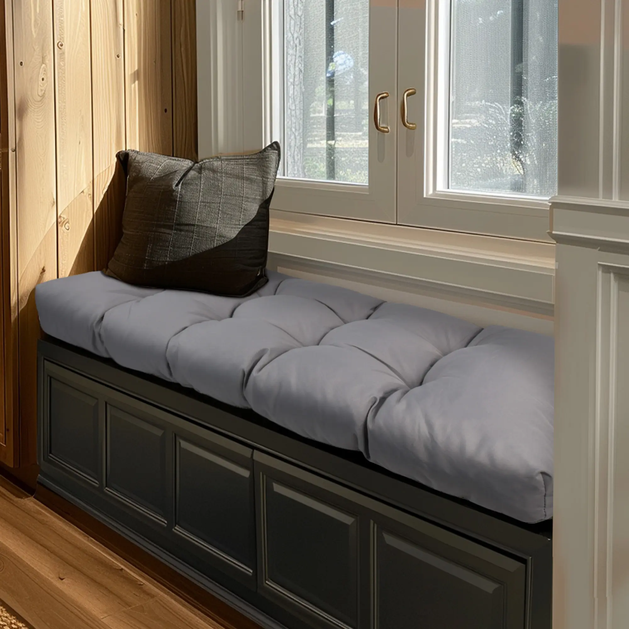 Premium 9-Stitch Universal Cushion - Traditional Polyester Fiber Chenille Fabric, Soft Durable Breathable Memory Foam, Tufted Finish, Resists Sagging, Wrinkle-Fade Resistant, All-Season Outdoor/Indoor Patio Furniture Bay Window Cushion