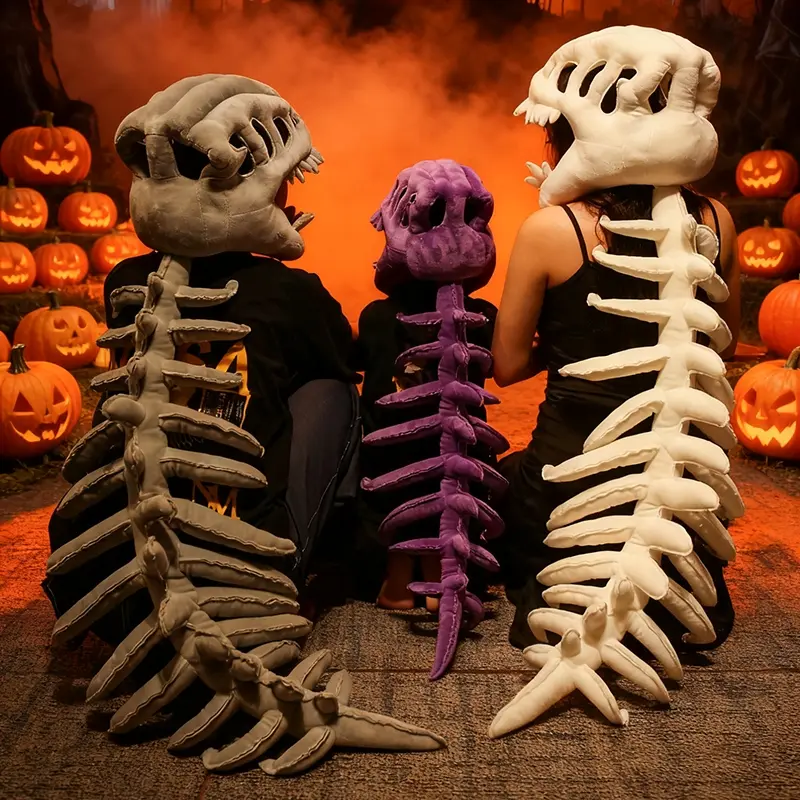 Interactive Phthalate-Free Dinosaur Skeleton Headgear Pillow - Halloween Themed Stuffed Toy with Sound Effects, 4 Vibrant Colors, Unisex Designs, Batteries Included, for Kids' Halloween Parties, Festive Decoration, House Decoration, With Batteries