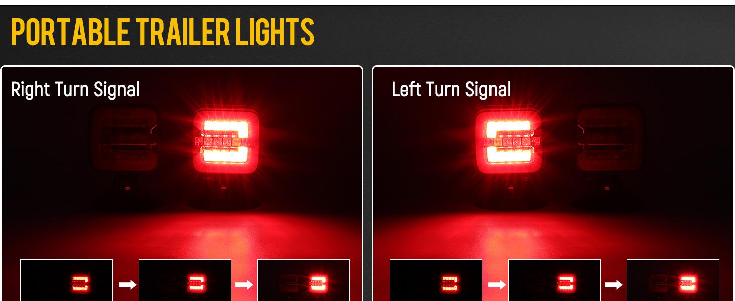 Partsam Wireless LED Trailer Light Kit, Square Portable Magnetic Stop Turn Reverse License Towing Tail Lights w/Metal Bracket 7-Pin Plug for Trucks Trailers 12-24V IP67 Waterproof