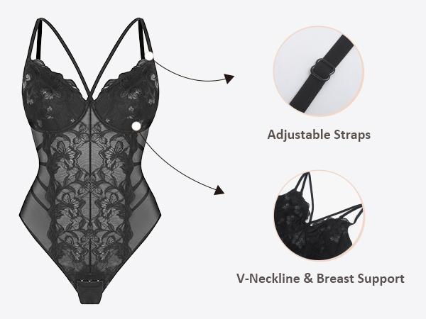 FeelinGirl  Shapewear Bodysuits for Women V Neck Tummy Control Blackless Body Suits Thong Comfort Fabric dealsforyoudays