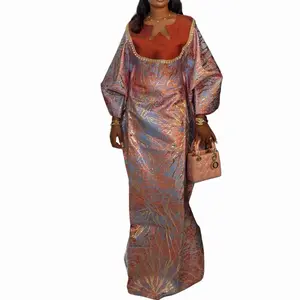 Boubou Dress Luxury African Dress with Elegant Floral Print Asymmetric Design for Special Occasions Handmade Pure Rich Brocade Fine Cotton Bubu African Dress