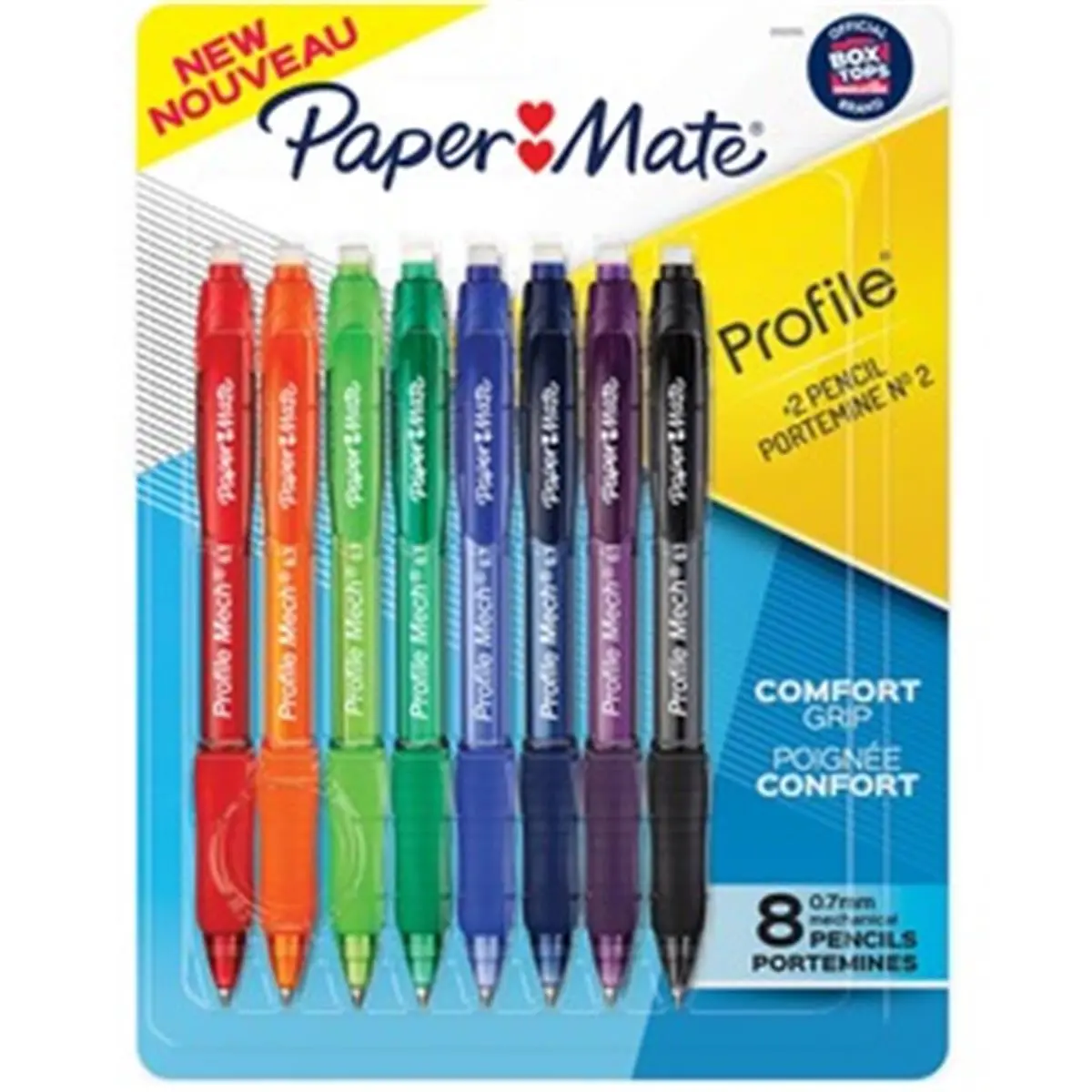 Paper Mate 7 mm Mechanical Pencils (Newell Brands PAP2105705) - Assorted Colors, Slim Shape, Easy-Advance Design, Write Cleanly, Sturdy Smudge-Resistant Eraser, Comfortable for Tasks, Pack of 8, Refillable Lead Reservoir