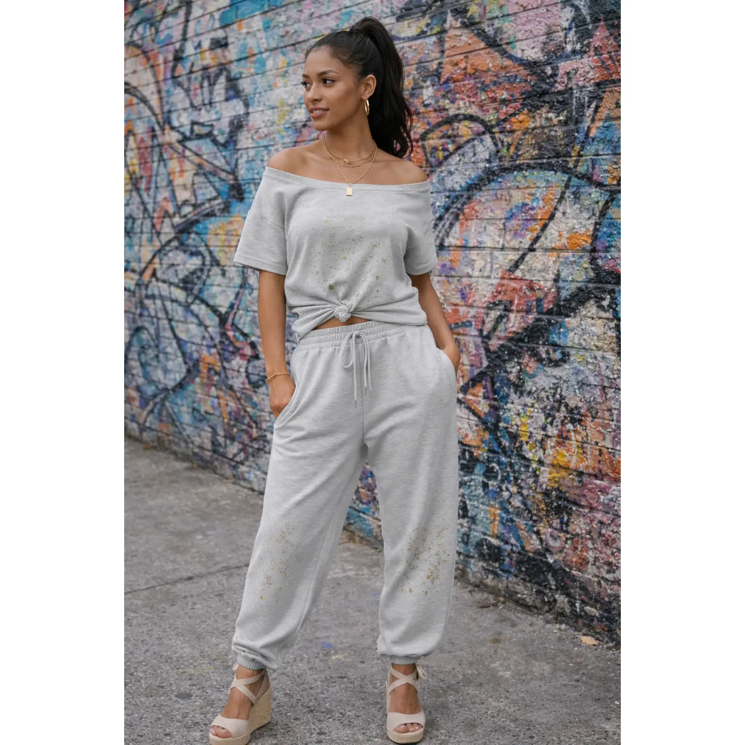 Quiet Riot™ Cotton Regular Paint-Splatter Jogger Sweatpants - Sporty Chic, Adjustable Waist, Full Length, 9.1oz, Functional Side Pockets, Jogger Cuffs, Studio/Street/Sofa Approved, Low-Temp Iron Only, No Dry Clean (Sports & Outdoor Clothing)
