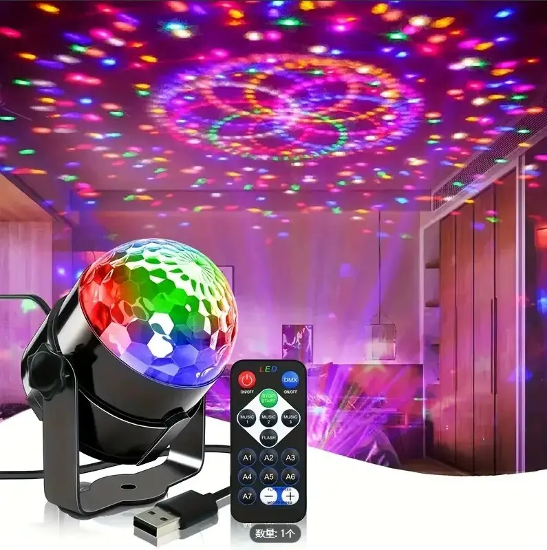 5V USB-Powered LED Disco Ball Party Light - Sound Control, Motorized Rotation, 7 Scene Modes, Remote Included - Karaoke Mood Decorative Starry Sky Light for Bars