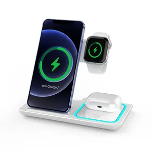 Travel Portable Wireless Fast Charger for Apple & Android, Foldable Fast Charging Station, 15W, 3 in 1 Charging for iPhone17 16 15 14 13 12, Apple Watch Series & Air pods 4 3 2 Pro