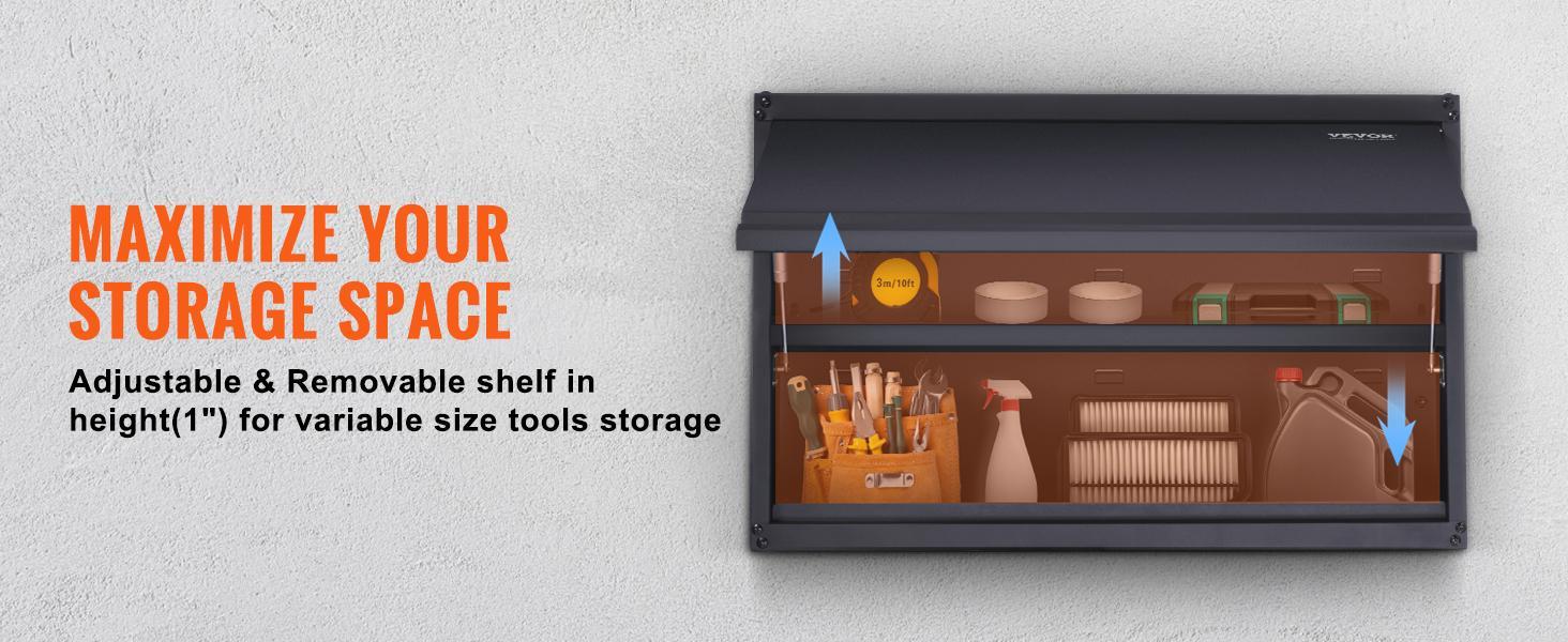 VEVOR Metal Storage Cabinet, TikTokShopBlackFriday, 120lbs Load Capacity per Shelf, 20' Tall Wall-Mounted Powder-Coating Steel Garage Cabinet with Adjustable Shelf, Press to Lock & Open Door, Perfect for Office Home Garage