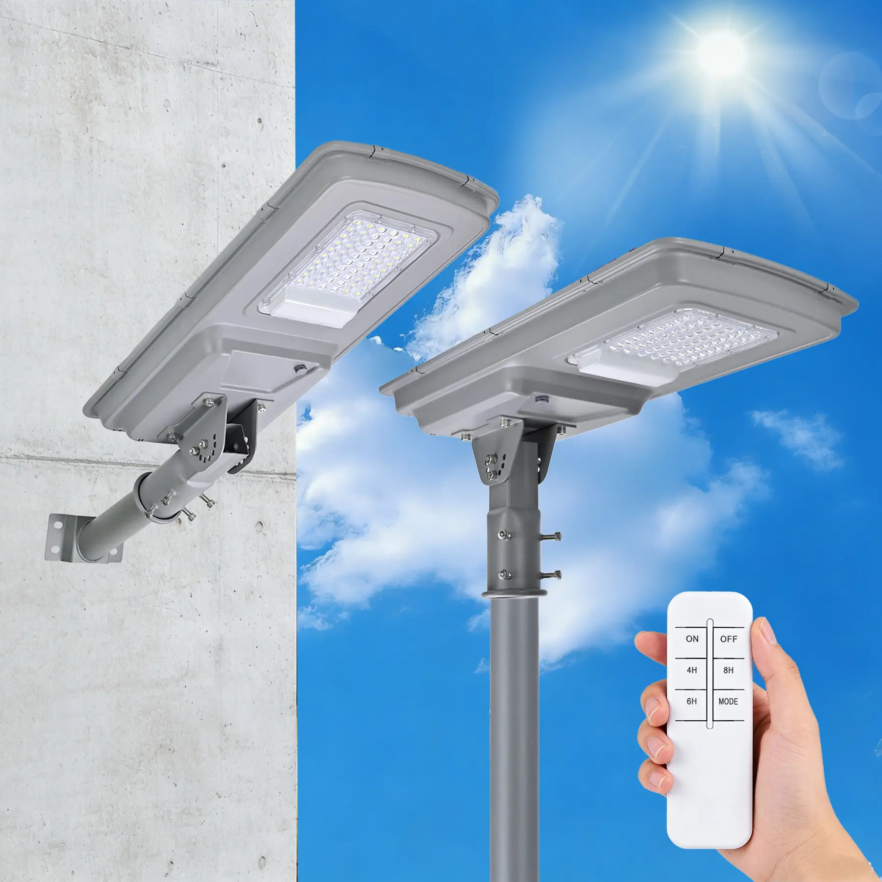 18W All-in-1 High-Brightness Solar Street Lamp, 2000LM Dusk-to-Dawn Outdoor LED Solar Floodlight with Remote Control, IP65 Waterproof, 120° Wide Beam Angle for Courtyard, Rural Road Lighting