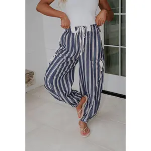 Marlow Striped Jogger Pants-Navy