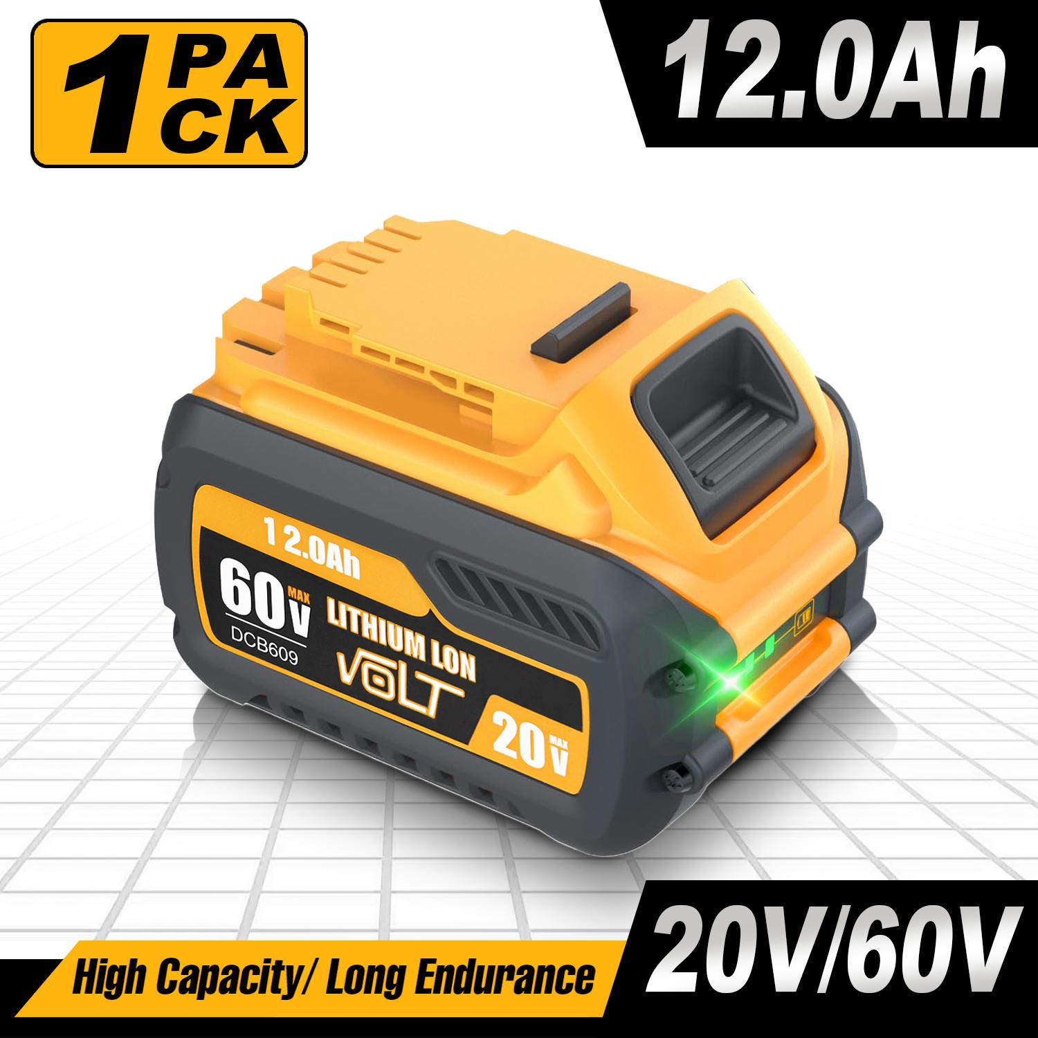 High Capacity 12Ah Replacement for Dewalt 20V 60V Max Battery 1/2/4 Pack, Compatible with DCB606 DCB609 DCB612, Compatible with DeWalt 20V 60V Cordless Power Tools outdoorfun