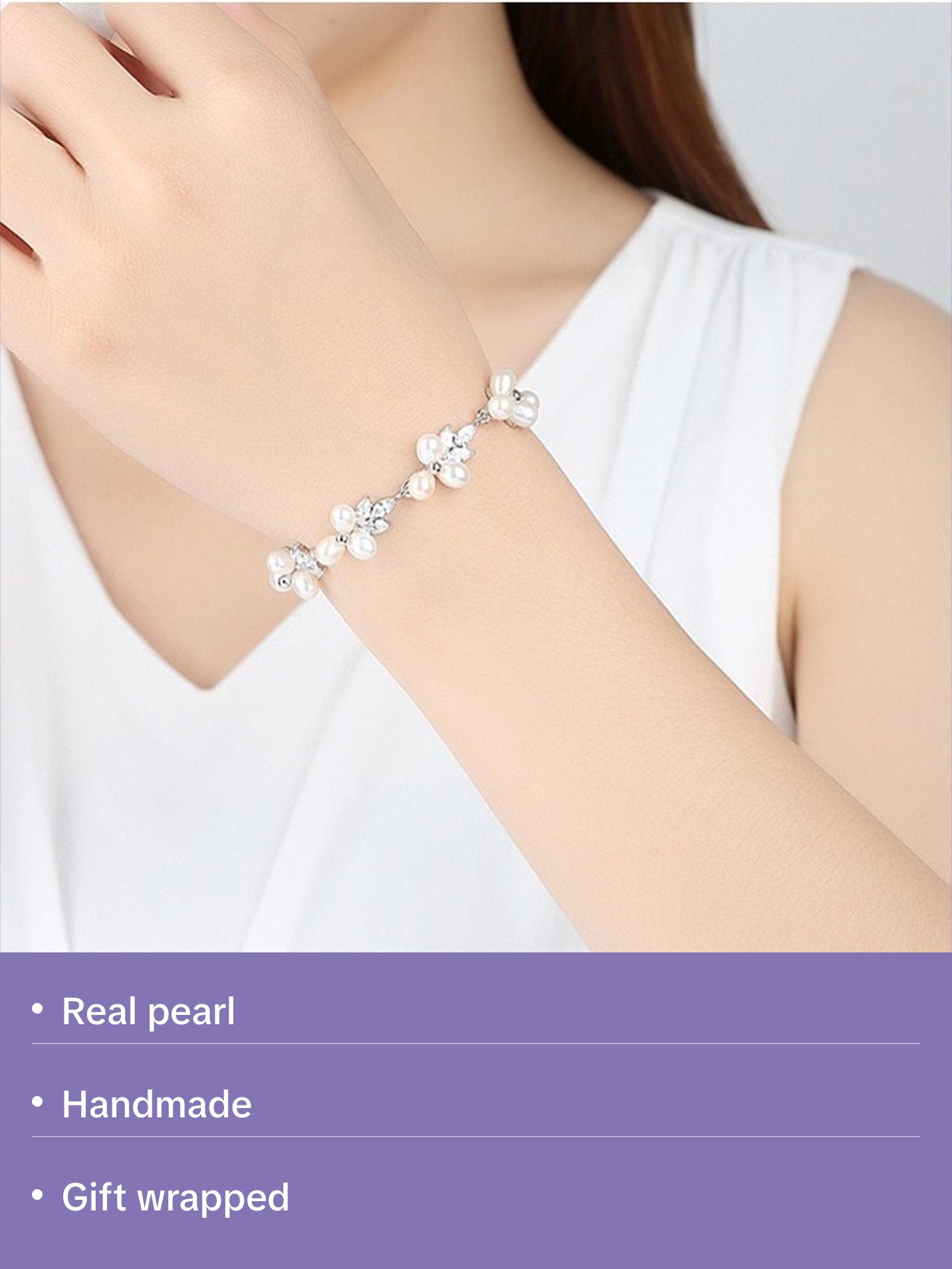 Real natural pearl bridal bracelet, Floral diamond csrytal pearl bracelet, Bridal bridesmaid wedding bracelets gift, Cluster pearl bracelet Real natural pearl bridal bracelet, Floral diamond csrytal pearl bracelet, Bridal bridesmaid wedding bracelets gift, Cluster pearl bracelet