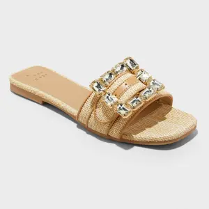 Women's Kelsey Rhinestone Buckle Slide Sandals - A New Day