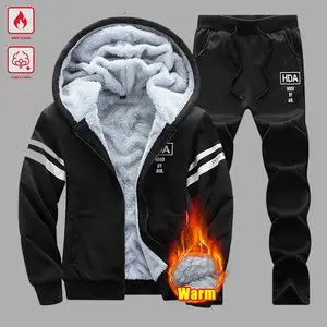 Men's Winter Fleece Hoodie - Thick and Warm Jacket; Straight-Leg, Draped, Comfortable Casual Pants; Ribbed Cuffs and Zip-Front Closure; Perfect for Outdoor Hikes, Jogs, Fishing, Gym Workouts, or Everyday Relaxing; Fleece Lining Provides Windproof Structur