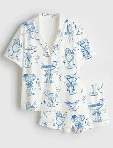 Women’s Cocktail Mimosa Cosmo Mojito Dirty Martini Margarita Long Sleeve Satin Pajama Set - Includes Short Pajamas and Long Pajamas.