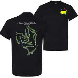 Augusta National Golf Course Map T-Shirt – Vintage Masters Tournament Graphic Tee, Unisex 100% Cotton Golf Shirt for Men and Women, Breathable Casual Sportswear, Classic Golf Lover Gift