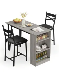 3Piece 36in Wooden Counter Height Dining Table Set For Kitchen Bar Table And Chairs Tall Kitchen Breakfast Nook With Stools 2 Barstools Storage Shelves SpaceSaving