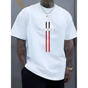 Men's Fashion Casual Crew Neck T-Shirt 100% Cotton Loose Fit Short Sleeved Geometric Pattern Summer Tops White Tees