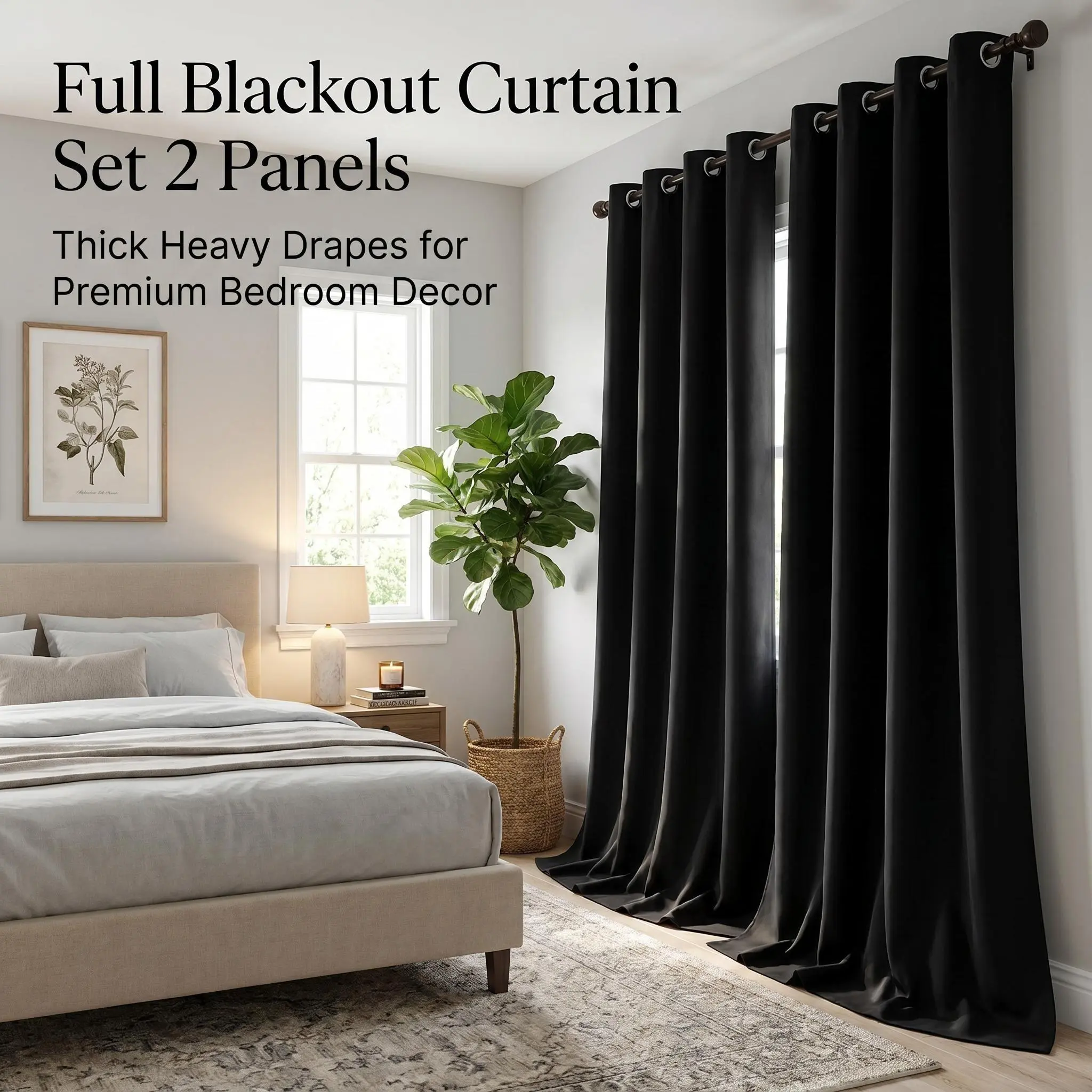 Thermal Blackout Curtains 2 Panels Set 52x84 Inch, Solid Thick Polyester Room Darkening Grommet Window Drapes, Noise Reducing Energy Saving Heat Blocking Insulated Panels, Modern Minimalist Decor for Bedroom Living Room Office Nursery QF222
