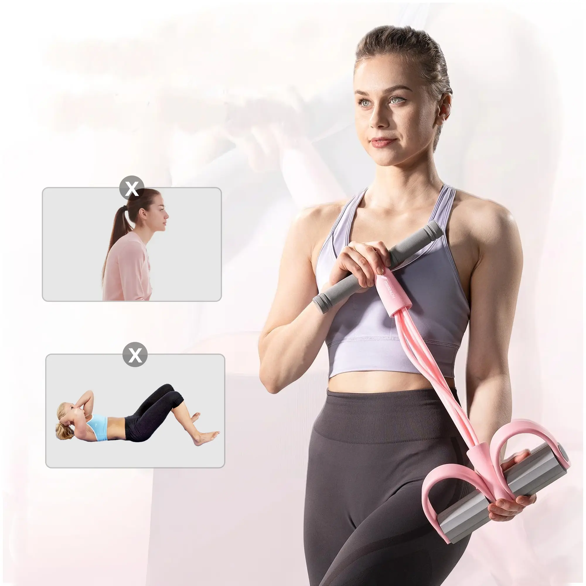 Merach Multifunction Pedal Resistance Band, Elastic Pull Rope Fitness, Full-Body Workout at Home Gym, Exercise Sit-up, Yoga, Abdominal Training BackToSchool
