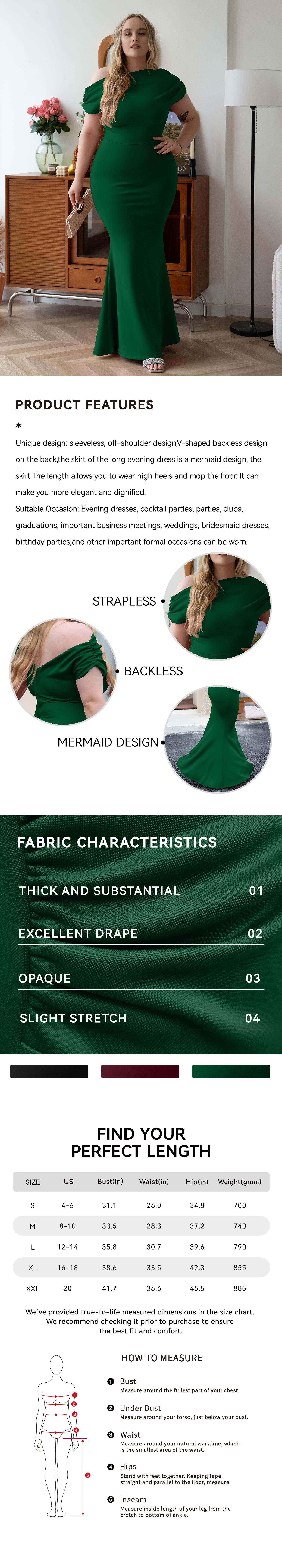 OYV Women's Elegant Sleeveless Off Shoulder Bodycon Long Formal Cocktail Party Evening Dress