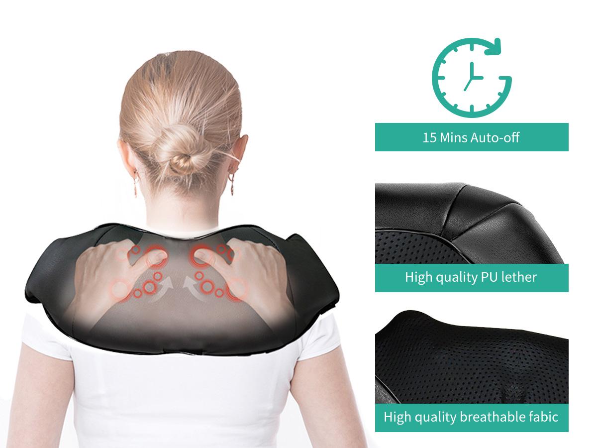 Medcursor Neck & Shoulder Massager with Heat Shiatsu 16 Deep-Kneading Nodes Adjustable Intensity Portable for Muscle Relaxation Ideal Christmas Gift