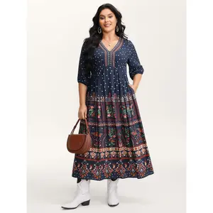 【Summer Turn-Up】【Boho】 【Pocket Approved】 Bloomchic Boho Floral Print Pockets Contrast Maxi Dress 2026 Summer Pick for Mother's Day