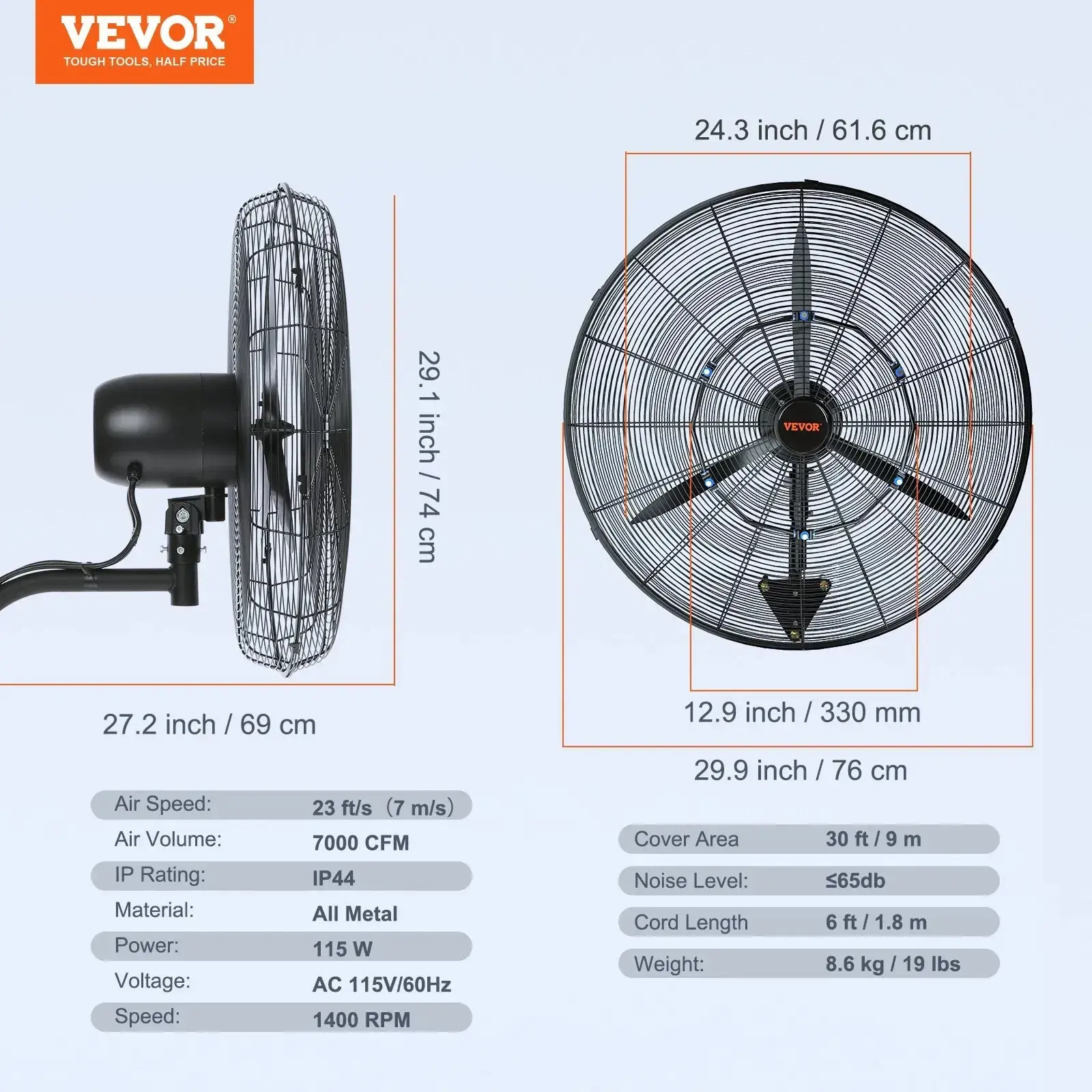 24 Inch--3 Speed 7000 CFM Waterproof