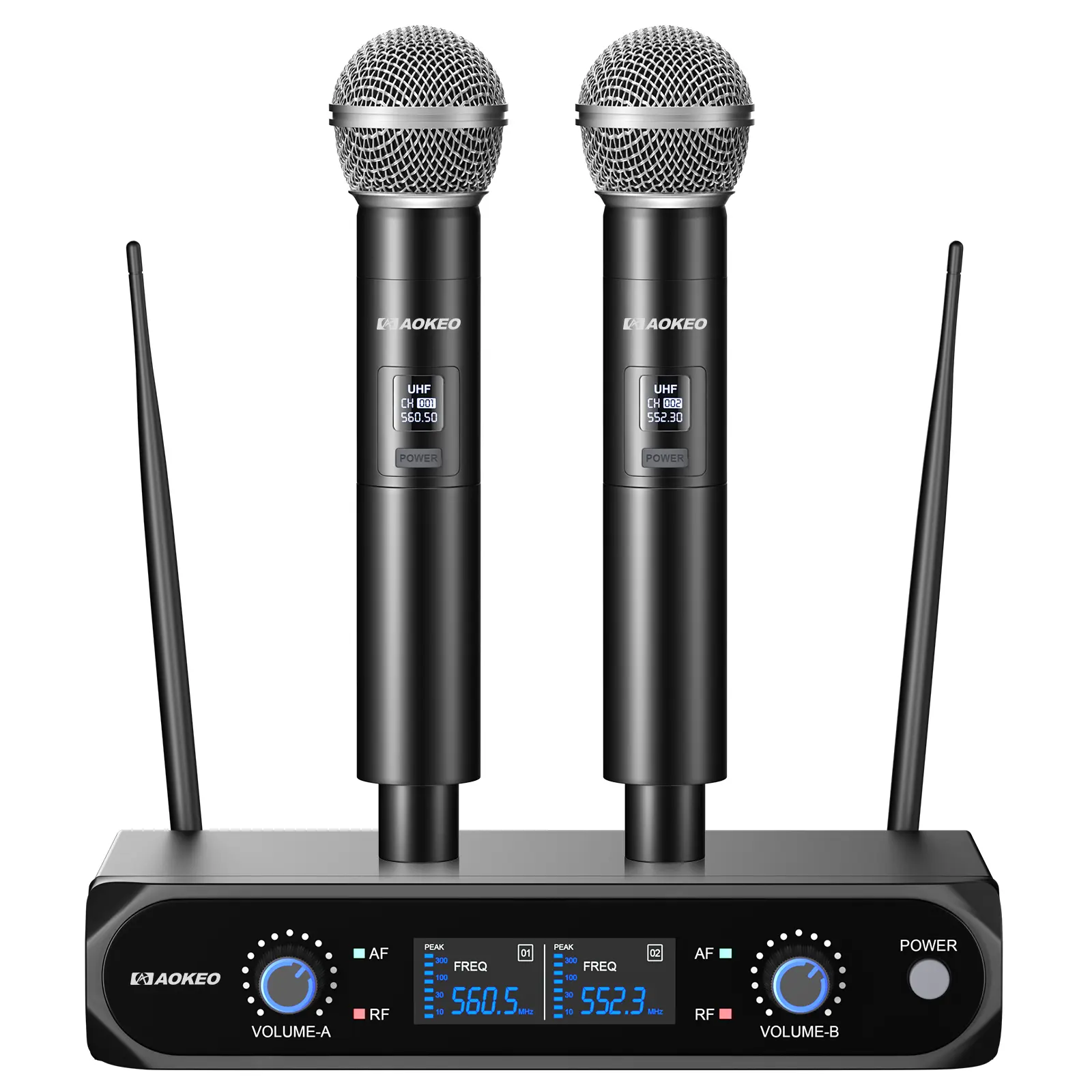 Aokeo V200 UHF Wireless Noise Canceling Mics System - Plug-and-Play Metal Audio Set with Protection Case, 100ft Range, Handheld Dynamic Mic for Church, Podcast Setup, Business Use (AA Batteries Compatible)