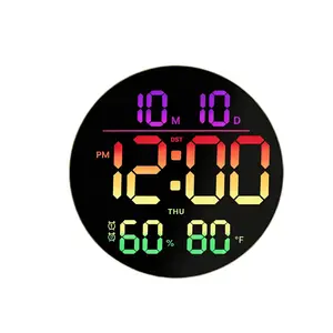 10" Large Digital Wall Clock with Music Sync RGB Atmosphere Light Low-Reflectivity Temperature LED Display Dual Alarms BT Sync Auto DST for Bedroom and Classroom