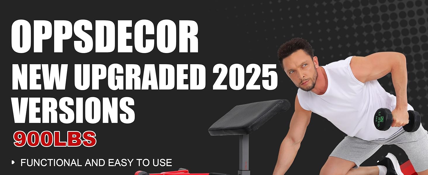 OPPSDECOR Olympic 900LBS Adjustable Weight Bench Press with Leg Extension & Preacher Curl Pad for Home Gym Workout Equipment