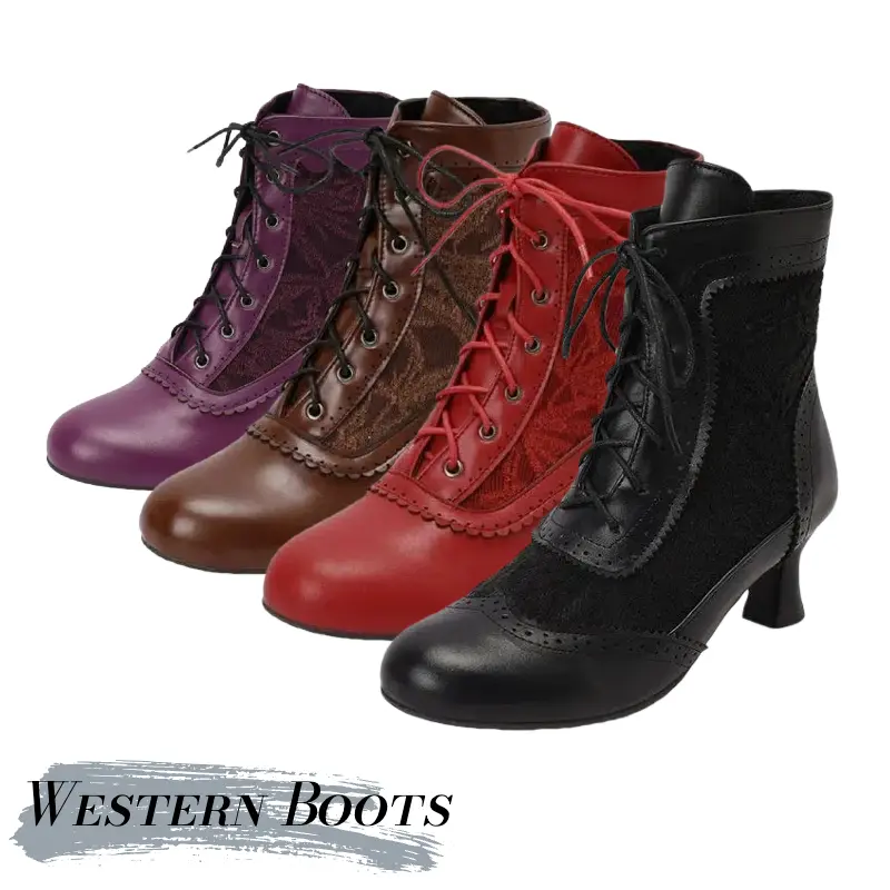 Women's Kitten Heel Victorian Boots Lace Ruffles Lace Up Ankle Boots Round Toe High Heels Booties Fashion Retro Stiletto Heel Outdoor Short Boots comfort boots Footwear Elegant