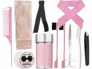 11 PCS Wig Kit for Lace Front Wigs for Beginners, Hair Wax Stick Lace Melting Elastic Band for Wigs, Edge Laying Scarf, Eyebrow Razor, Tweezer, Edge Brush, Wig Band, Mini Scissor, Comb (Beige)