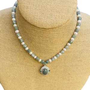 Guatemala Emerald and freshwater pearl necklace with stunning guatemala pendant- Guatemala metals is the most powerful Heart Stone