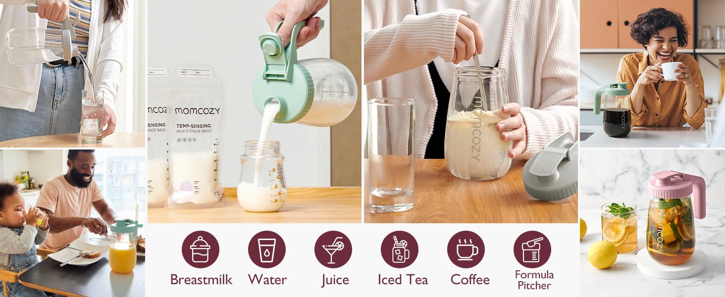 Momcozy Breast Milk Pitcher, Resistant to Heat and Cold Abrupt Temp Swings, No Leak Glass Breast Milk Fridge Storage Container With Wide Mouth