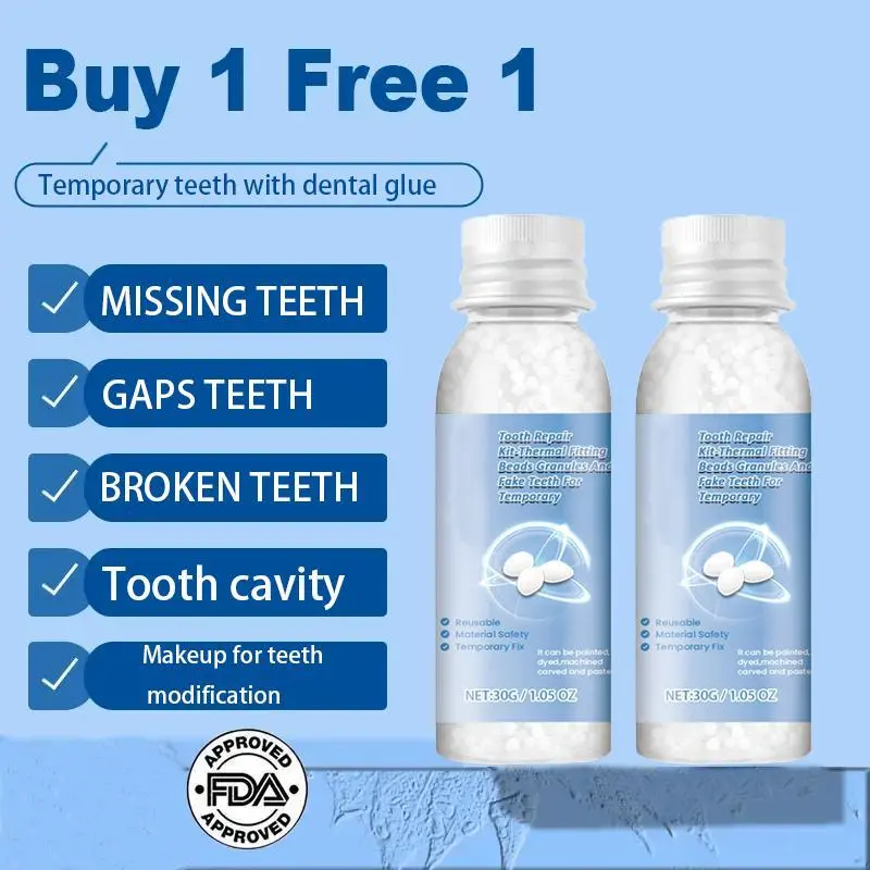 Temporary Acrylic Tooth Repair Kit with Moldable False Teeth, Shapeable Denture Pellets, Oral Care Solution for Fixing Gaps, Holes, Halloween Makeup