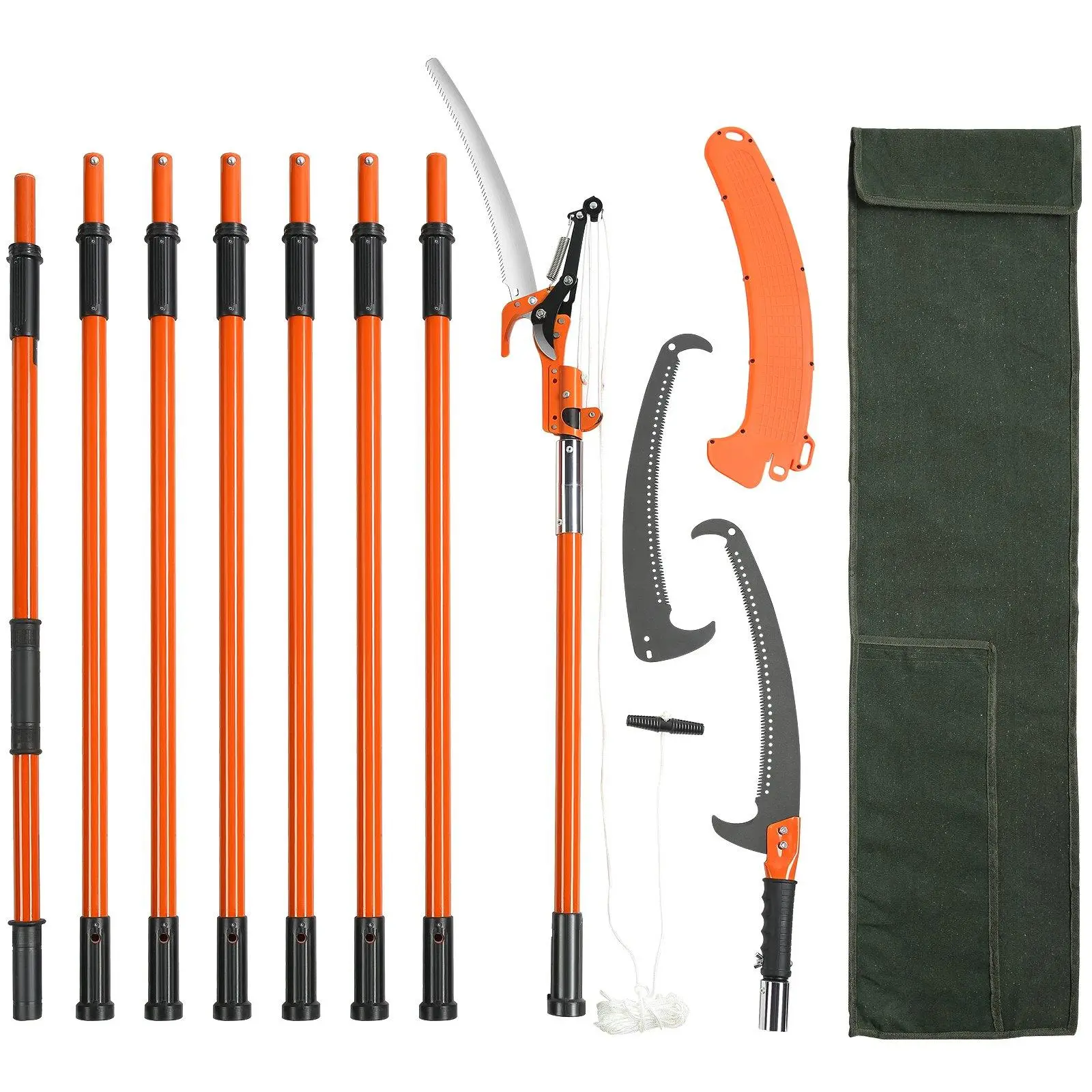 【FathersDayGift】VEVOR Manual Pole Saw, 7.3-27 ft Extendable Tree Pruner, Sharp Steel Blade High Branches Trimming, Manual Branch Trimmer with Lightweight 8 Fiberglass Handles, for Pruning Palms and Shrubs VEVOR Super Brand Day