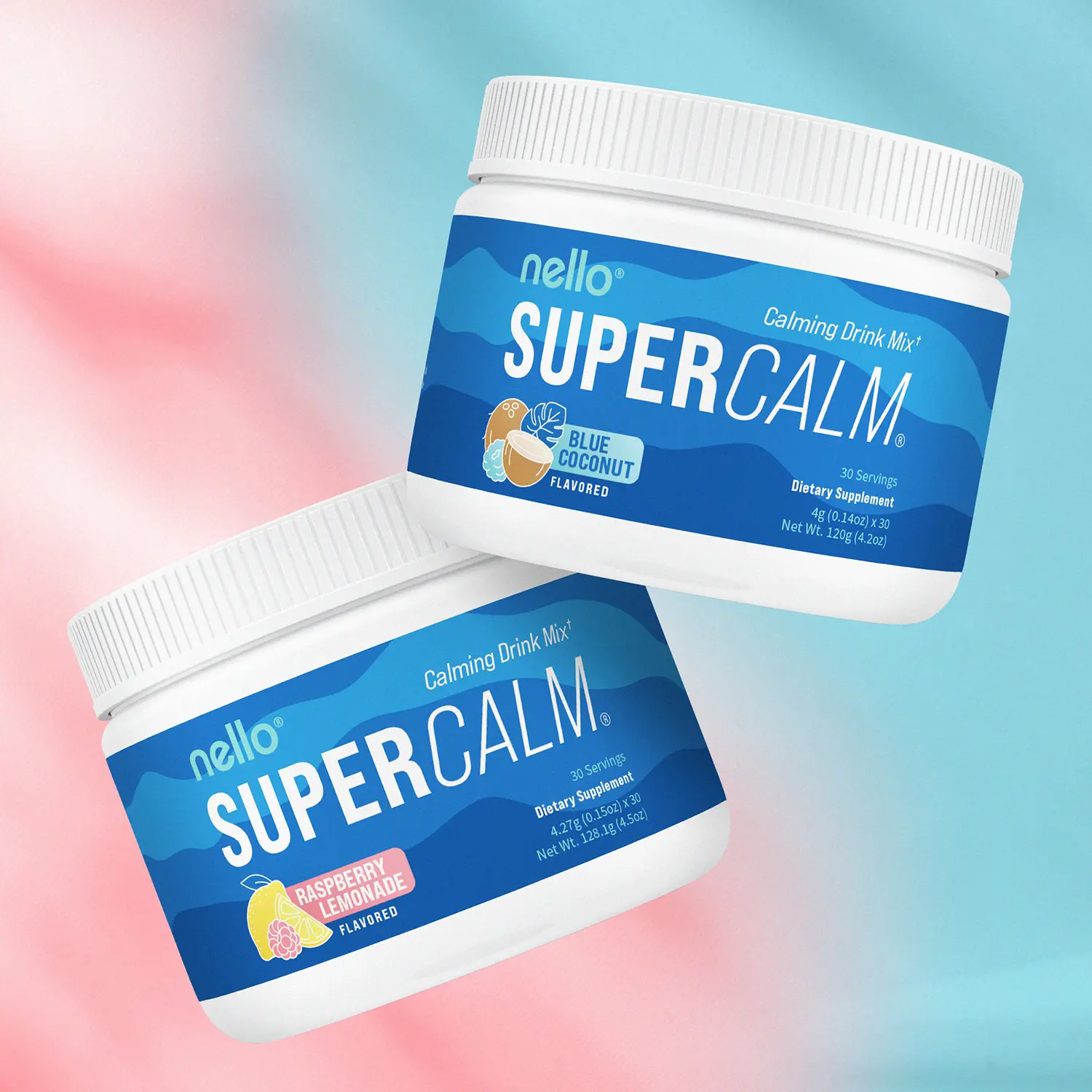 Nello Supercalm Tub (2-Pack): Calming Drink Mix with KSM-66 Ashwagandha, Vitamin D3, Magnesium & L-Theanine – Supports Cortisol Balance, Mood & Sleep, Helps Manage Occasional Stress – Tub (30 Servings) Mental Clarity Relaxation