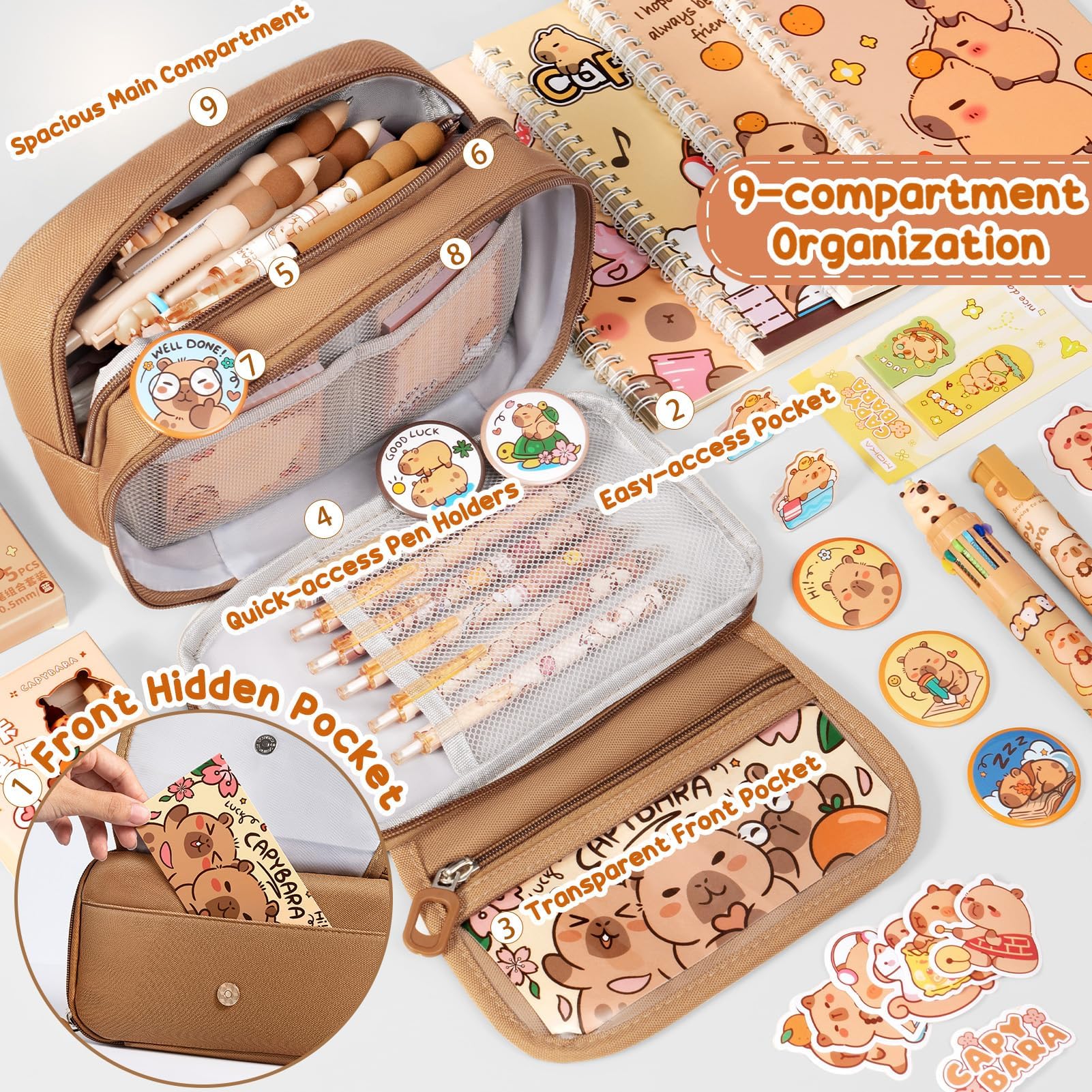 Fimibuke School Supplies 36PCS Cute Capybara Stationery Set with Pencil Case Gel Pens Pencil Stickers Pins Notebooks Sticky Notes Kawaii Birthday Gifts for Kindergarten Elementary Fimibuke School Supplies 36PCS Cute Capybara Stationery Set with Pencil Case Gel Pens Pencil Stickers Pins Notebooks Sticky Notes Kawaii Birthday Gifts for Kindergarten Elementary