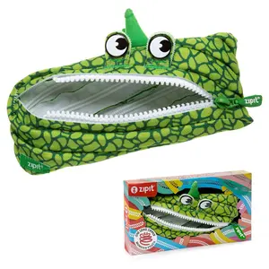ZIPIT Dino Pouch for Kids, Gift Box Included, Cute Design, Soft Green Spikes, Extra-Wide Opening, Fun Storage Pouch