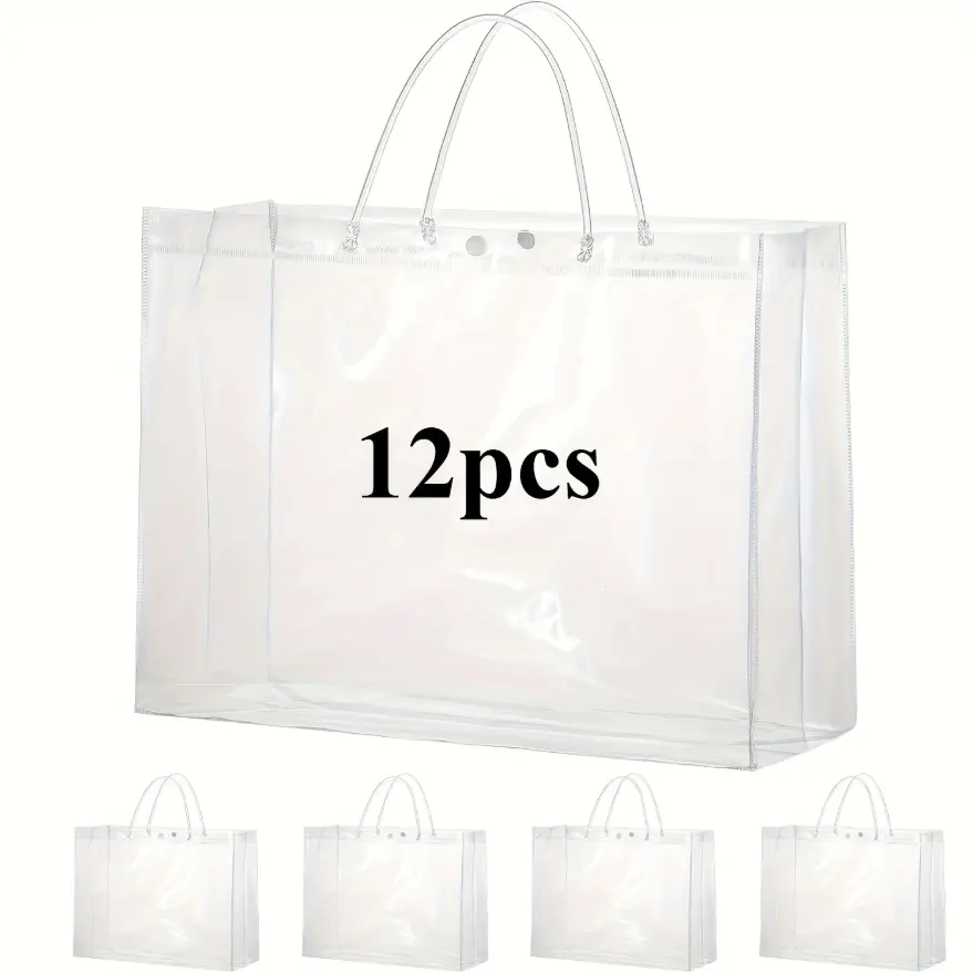 12Pcs Extra Large Clear Gift Bags with Handles 16x12x6 Inch Reusable Plastic Party Favor Bag, Bulk Transparent PVC Tote Bags, for Wedding, Birthday, Halloween Gifts Wrap - Home Improvement.